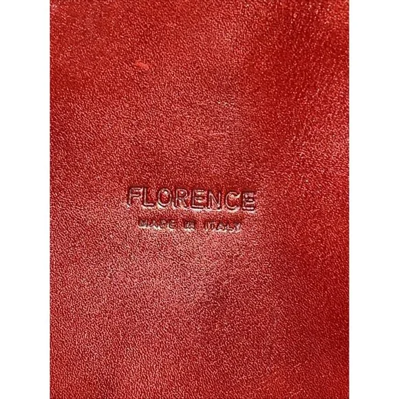 Christian Florence Made In Italy Leather HandBag Red With Brown Handle Dust Bag - Picture 3 of 15